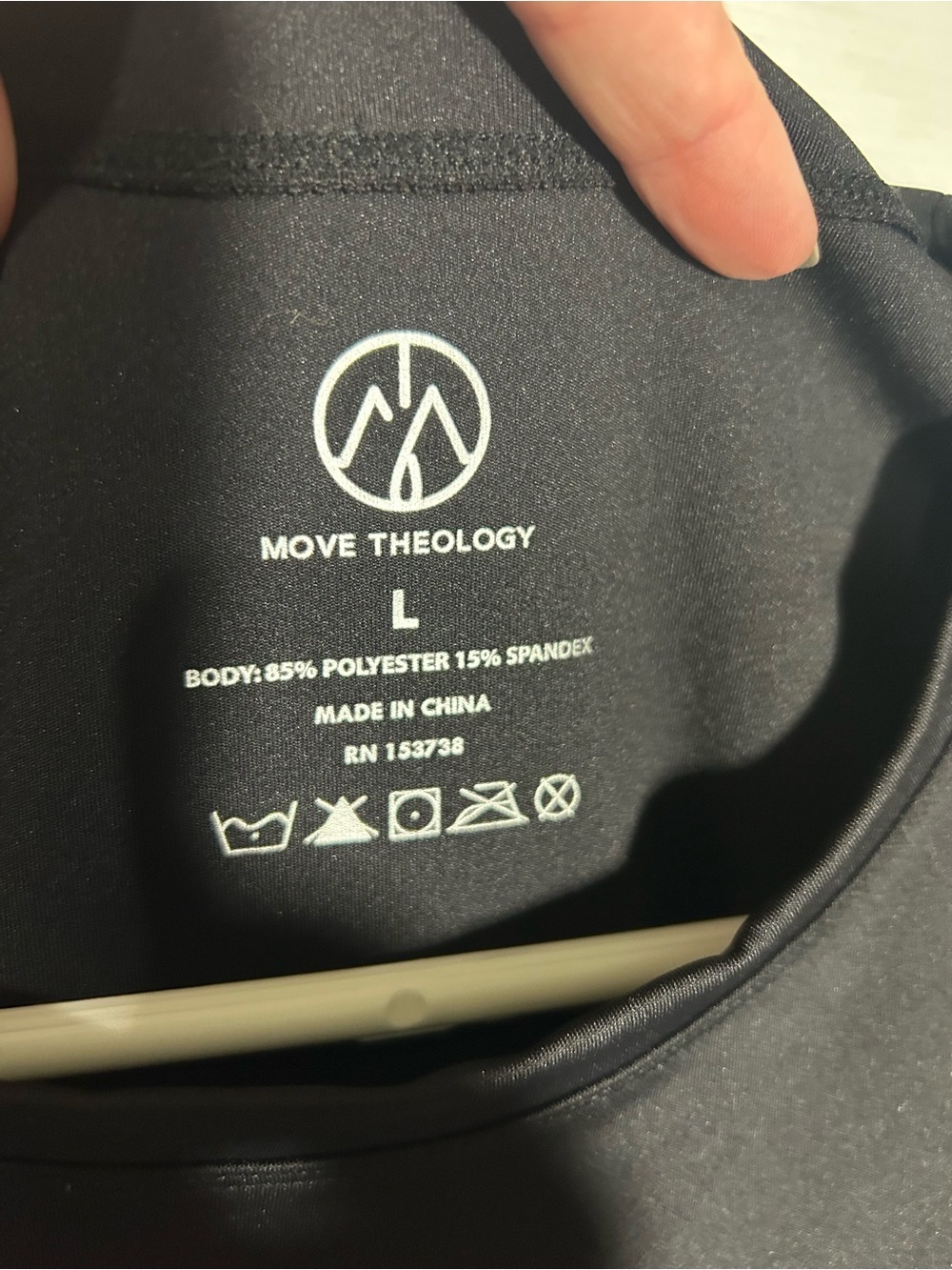 Move Theology Long Sleeve Black Crop Top Taupe Cross Stripe Thumb holes Sz Large - Picture 5 of 8